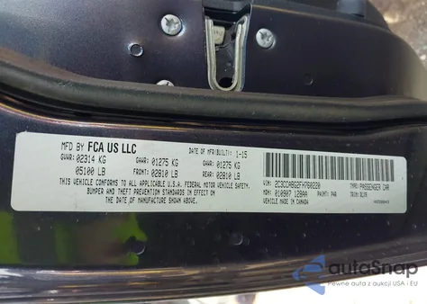 2015 Chrysler 300 300S from USA, damaged, VIN 2C3CCABG2FH760220